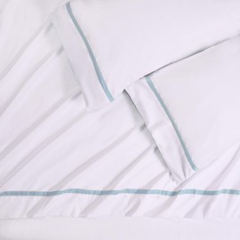 Chanasya Premium Ribbon Embroidered Sheet Set - Double Brushed Modern Traditional Microfiber Sheet Set - Fitted Sheet, Flat Sheet & 2 Pillow Covers - 4-Piece Set - Blue, King Size