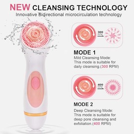 Cepillo de Limpieza Facial, Exfoliador de Doble Rotación Impermeable con 3 Cabezas de Cepillo y 2 Velocidades Ajustables, Cepillos Faciales Exfoliante