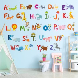 DECOWALL DA-1503A Learning Alphabet Color Wall Stickers ABC Animal Educational Decals for Kids Bedroom Nursery Living Room Art Home décor Letters ABC Classroom playroom Decorations Crafts Vinyl