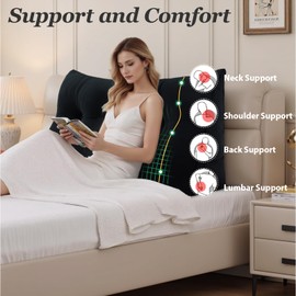 Novelledo Wedge Pillow Headboard,Bed Wedge Pillow for Headboard, Headboard Pillow Queen,Back Support Cushion for Sitting up in Bed - Features Removable Washable Cover（Black,Size：39x8x20 in）