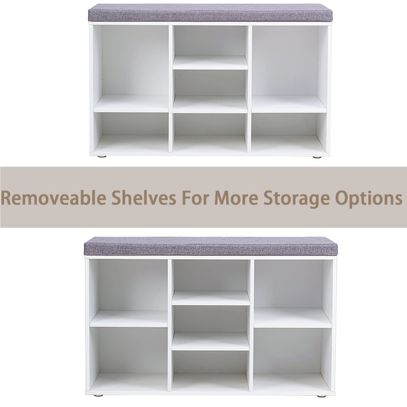 DINZI LVJ Shoe Storage Bench with Cushion, Cubby Shoe Rack