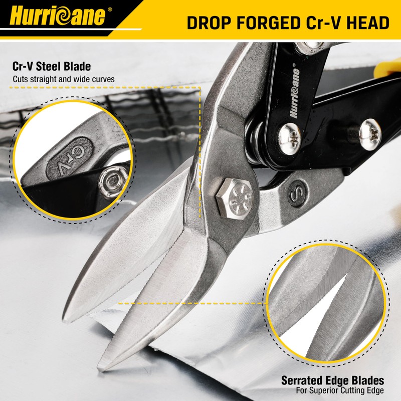 HURRICANE 3 pc Aviation Tin Snips Set, 10 inch Metal