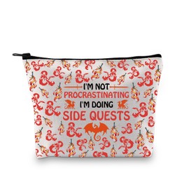 BDPWSS RPG Gamer Gift I'M Not Procrastinating I'M Doing Side Quests Funny Dragon Gamer Makeup Bag Dragon Master Gift (Side quests bag)
