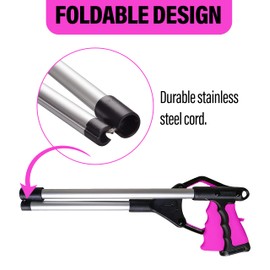 HATAF® 24inches Litter Picker, Grabber Stick, Helping Hand Grabbers for Disabled, Foldable Litter Pickers for Children Rotating Head 360 Degree Reaching Aids, Grabber Stick for Disabled (Pink)