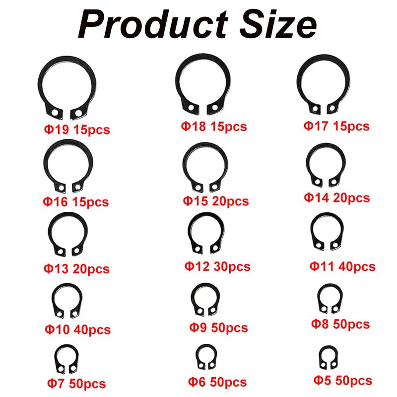 Snap Rings Assortment Set, 480PCS Carbon Steel C-Circlip External Retaining