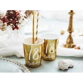 PartyDeco KPP73-18-019M-EU1 - Paper Cups - Happy Birthday 18 - 220 ml (7.4 oz) - Pack of 6