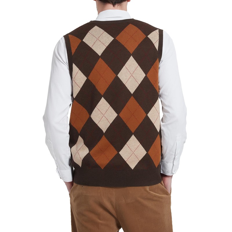 Kallspin Men's Big & Tall Argyle Sleeveless Jumpers Wool Blend