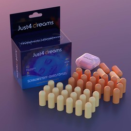 Just4Dreams Noise Cancelling Ear Plugs - 21 Pack Foam Earplugs - Noise Reduction & Hearing Protection - Comfortable & Easy to Use - Ideal for Sleeping, Learning, Working, Travel