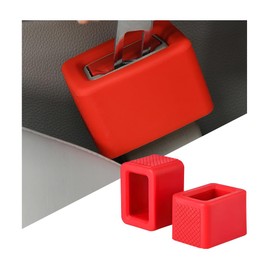 KHGUZ 2PCS Car Seat Belt Buckle Holder, Easy Access Auto Seatbelt Buckle Booster, Silicone Vehicle Interior Safety Belt Receptacle Upright Buckling, Universal for RV, SUV, Truck (Red)