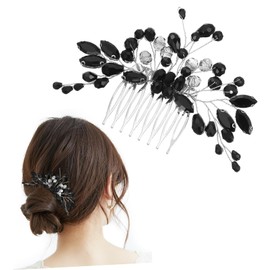 Healeved Rhinestone Hair Comb Wedding Bridal Accessory Black Crystal Side Comb for Hair