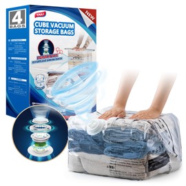 TAILI Cube Travel Vacuum Storage Bags 4 Pack, Medium Size (25x19x11 inch), Reusable Space Saver Compression Bags for Travel Suitcases and Luggage