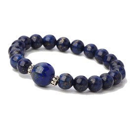 TreasureBay Handmade Womens 8-12mm Natural Power Healing Gemstone Beaded Stretchy Bracelet (Blue lapis Lazuli)