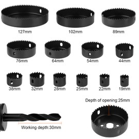 Knpwer 20 Piece Hole Saw Set, Drill Bit, Carbon Steel, Hole Saw Cutter Set, Downlights, Drill Bits for Wood, Plasterboard, Plastic (19-127 mm)