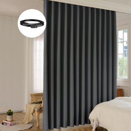 LuminBarrier Room Divider Curtain Sets with Bendable Ceiling Track, 95% Blackout Total Privacy Ceiling Track Curtains Floor to Curtains Track Kits 10 ft Wide x 8 ft Tall, Black, 1 Panel