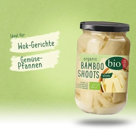 BIOASIA Organic Bamboo Slices, Pickled Asia Vegetables in Glass, Suitable for Wok Dishes, Low Carb, 1 x 340 g