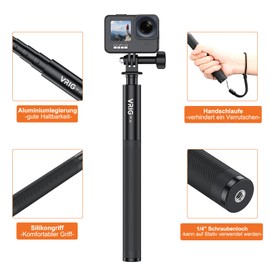 VRIG TP-13.131 cm Extension Selfie Stick for INSTA360 for GoPro 11 10 9 8 7, Insta Insta360 One X2 X One R EVO Action Cameras, Smartphone Gimbal Extension Pole for Sports Cam, Black