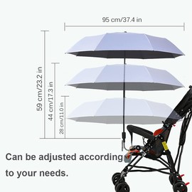 Nakazawa Parasol Portatif Voyage,Beach Umbrella Portable,Umbrella Stroller,With Umbrella Clip Fixing Device, UPF 90+ UV Protect Pushchair Sun Parasol (Silver)