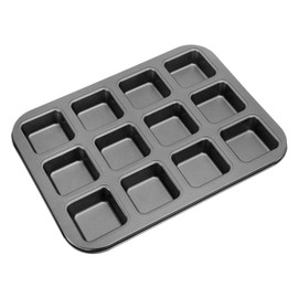 sourcing map Square Muffins Pan 12-Cup Grey Nonstick Square Cupcake Pan Metal Baking Molds Pan All Edges Cupcake Pan for Oven Baking, Cornbread, Cupcakes, Cookie, Bread