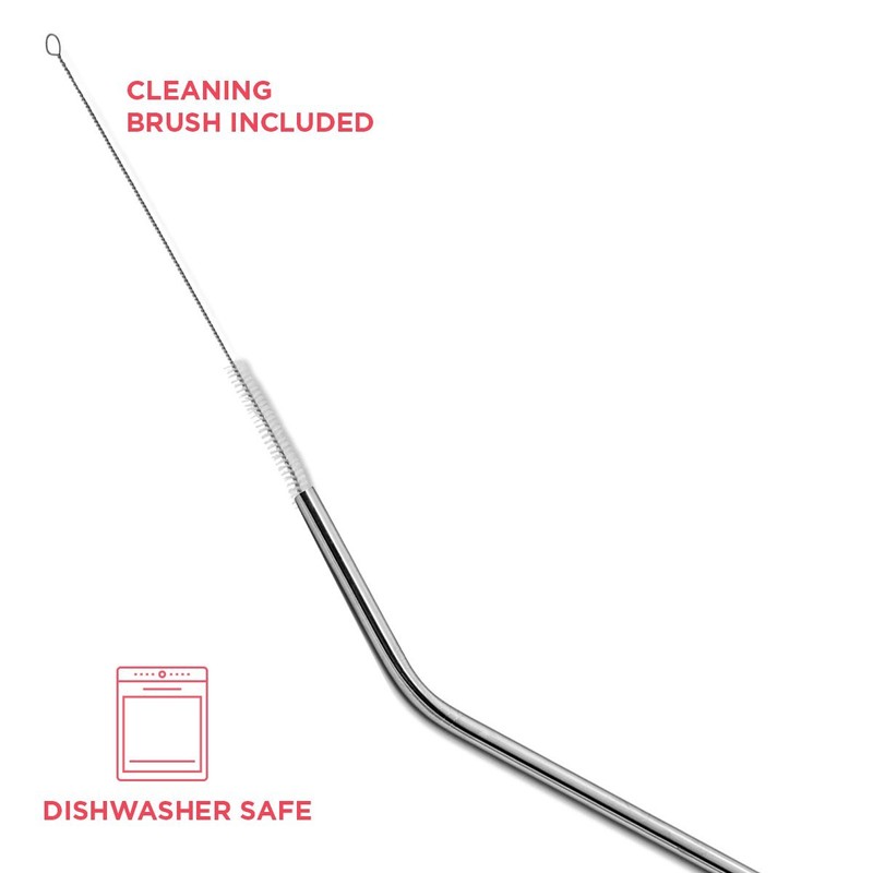 SipWell Stainless Steel Drinking Straws Set of 4, Curved metal