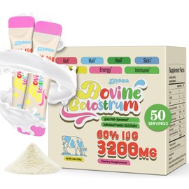 Colostrum Supplement Powder - Grass Fed Bovine Colostrum with 60% IgG, Hyaluronic Acid, Zinc & Biotin | Supports Gut Health, Immune System, Beauty & Hair Growth | Unflavored, 50 Servings Packets