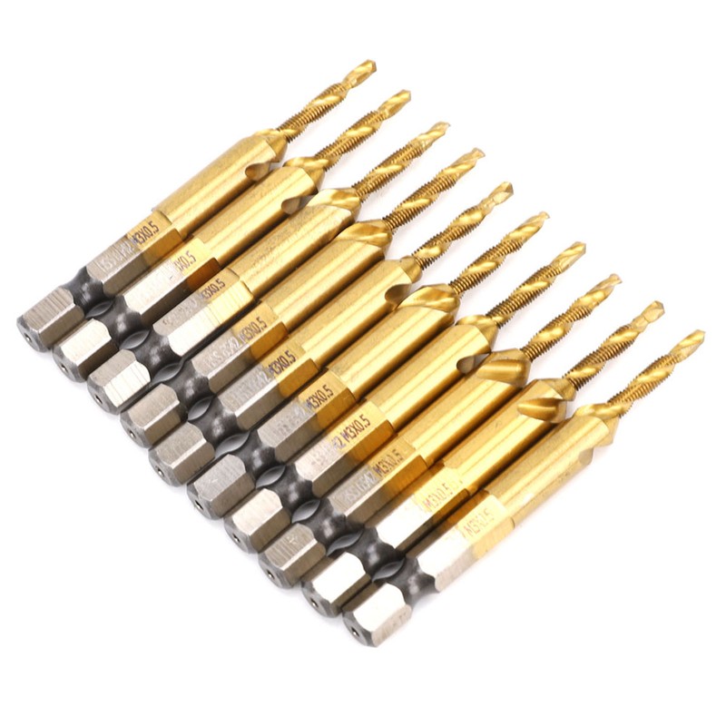 10pcs Hex Shank Drill Bit Metric Screw Thread Tap Titanium