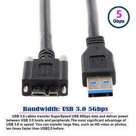Chenyang 15フィート 5m USB 3.0 Aタイプケーブル オス-マイクロUSB 3.0 Bオス マウントパネルネジ付き カメラディスク用