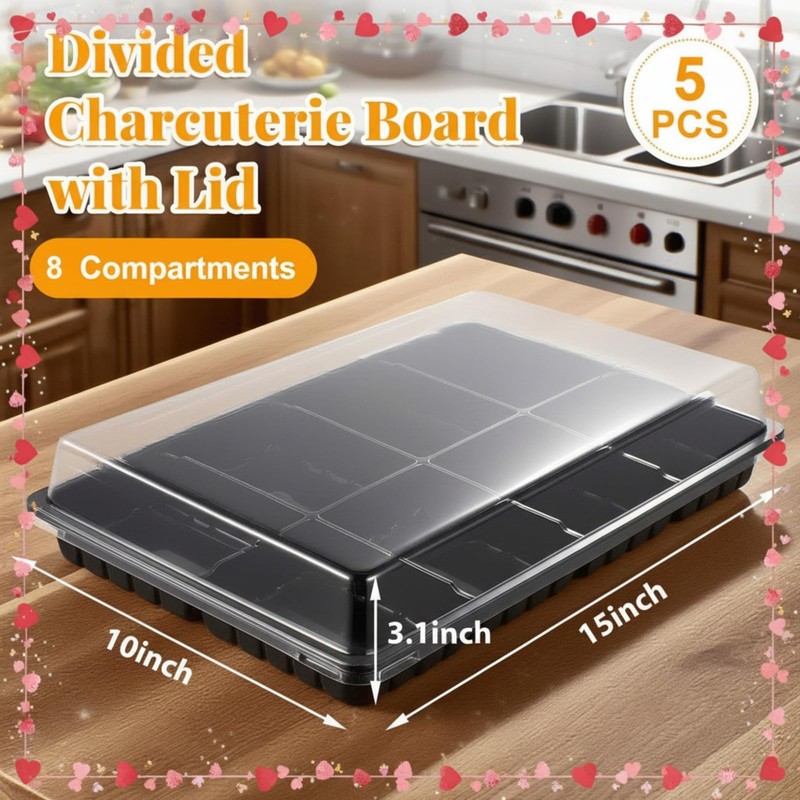 Shellwei 5 Pack 8 Compartments Divided Charcuterie Board with Lid