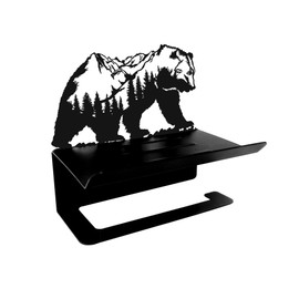Bear Toilet Paper Holder with Shelf - Rustic Bathroom Wall Decor