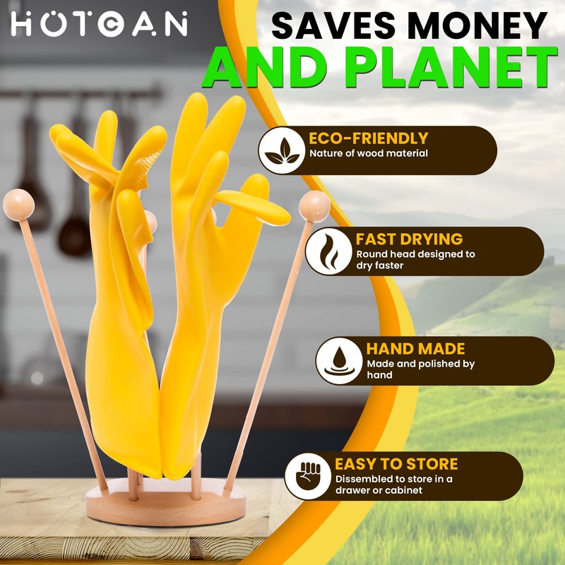 HOTCAN Beech Wood Plastic Bag Drying Rack - Reusable Bag