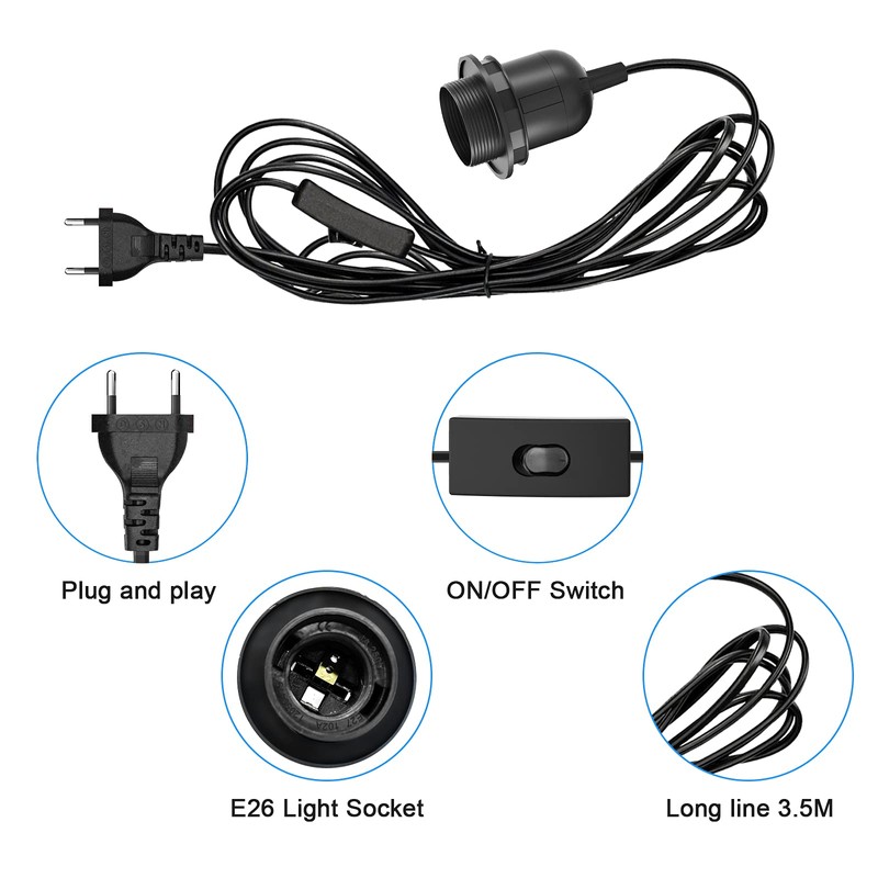 3 x E27 Lamp Holder with Cable, Lamp Holder with
