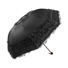 YUEHUA Princess Lace Vintage Lace UV Parasol Folding 3D Flower Embroidery Umbrella 3 Folds Black Rain Days Snow Days Sunny Days Available