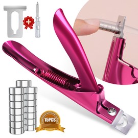 Rose Red Metal Premium Adjustable Nail Clippers with Magnet Sizers for Acrylic Nails, Professional Stainless Steel Fake False Nail Tip Clipper Cutter Trimmer, Manicure Tool for Salon Home Nail Art