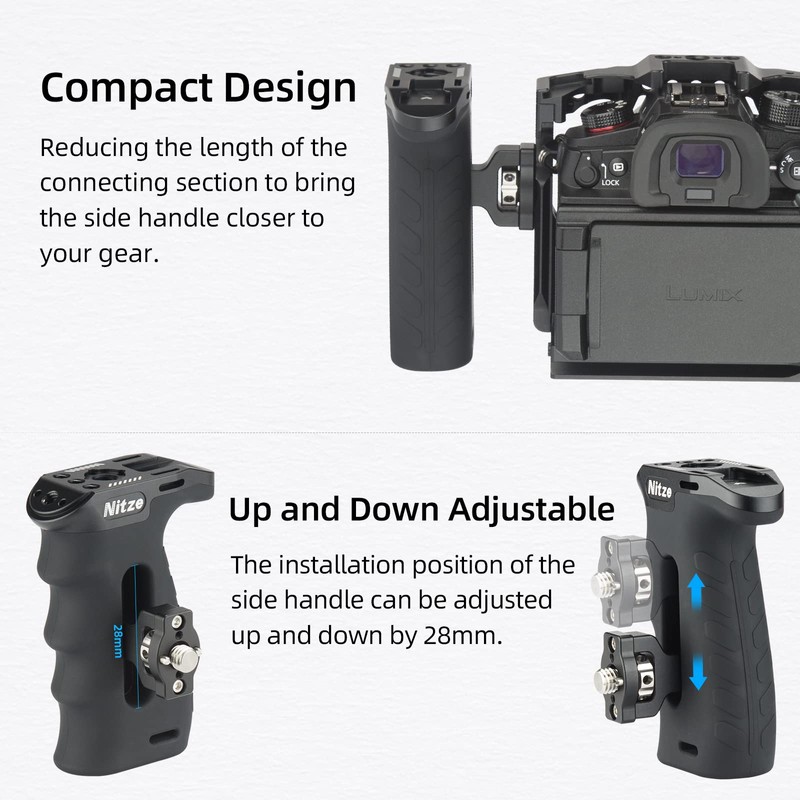 Nitze Ergonomic Side Handle with Detachable 3/8" ARRI Locating Pins,Aluminum