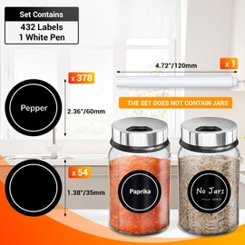 Segarty Preprinted Spice Labels, 432 Round Black Printed Pantry Labels and Blank Stickers with 1 Chalk Marker Set, Reusable Write-on Stickers for Spice Jars Rack, Food Containers, Seasoning Bottles