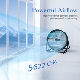 LifePlus 24 Inch Drum Fan High-Velocity Floor Fan 3 Speed, Industrial Metal Air Circulator with Adjustable Tilt & Large Wheel for Warehouse, Garage, Factory, Patio, Barn, Black