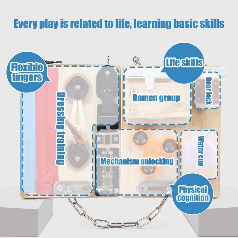 Children Busy Board Educational Board Old Wooden Folding Inftant Sensory