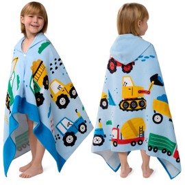 Joiedomi Hooded Towels for Kids Engineering Vehicle Print Soft 100% Cotton Kids Beach Towel 30" x 50" for 3-10 Years Boys Girls Beach Hooded Poncho Absorbent Pool Toddler Swim Bath Wrap