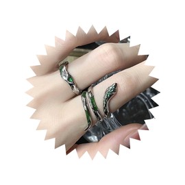 Wendalern Gothic Silver Snake Rings Open Adjustable Snake Rings Stacking Snake Animal Band Rings Vintage Snake Midi Index Finger Rings Tiny Snake Rings Set Jewellery for Women (Pack of 2),