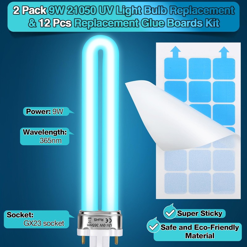 Qualirey 2 Pack 9W UV Replacement Bulb and 12 Pcs