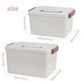 Begino 2 Pack Plastic Storage Bins with Lids and Handles, Plastic Stackable Baskets Desktop Cube Box Cubby Bins Containers for Shelf Cabinet Bedroom Office(Grey)