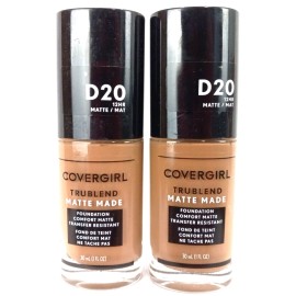 Covergirl Trublend Matte Made Liquid Foundation D20 True Caramel 12-hr LOT of 2