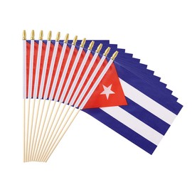 Ckexin 25Pack Small Cuba Flag Handheld Mini Cuban Flag on Stick 5x8 Inch