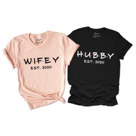 Custom Hubby and Wife Gift Couple Wedding Anniversary Newlywed Matching T-Shirt