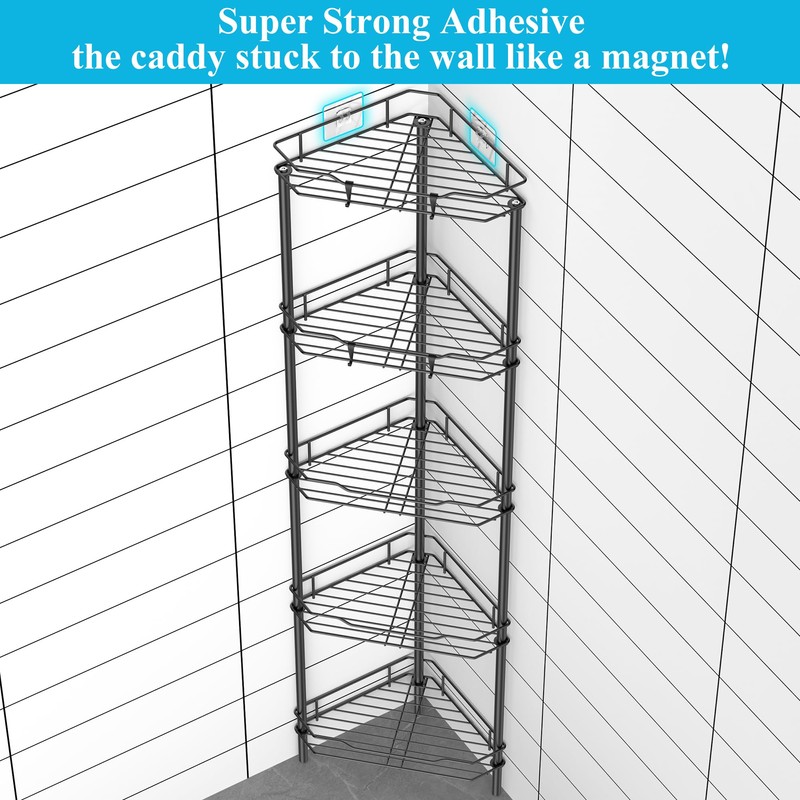 HuggieGems 5 Tier Floor Standing Corner Shower Caddy Organizer Shelf