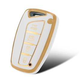 WORCAS Gold Pattern TPU Smart Key Fob Case Compatible with Hyundai Santa Fe Genesis G80 Equus Azera(Gold-White)
