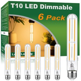 Vinaco T10 LED Bulb 2700K Warm White, 6 Pack T30 Dimmable LED Tubular 600LM, Clear Glass LED T30 Filament Bulb E26 Base 6W Equivalent 60W 120V, No Flicker Vintage T10/T30 led Edison Bulb 7.3 Inch