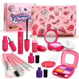 Woumserta Toddler Girls Toys Pretend Makeup Kits - Fake Makeup Set Toys for Kids 3 4 5 6 Year Old, Play Makeup Gift for Little Girls 3-5, Toddler Makeup Kit with Fake Makeup Toy Birthday Gift (Red)