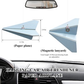 KVAEY Hanging Car Air Freshener Paper Airplane, Magnetically Mounted Suspended Plane Air Diffuser Decor for Rearview Mirror, Creative Freshener Plane Luck Charm Swinging Ornament (Blue)