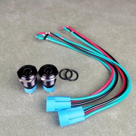 Gebildet 12 mm Metal Black Pressure Switch 12V-24V 3A Power Symbol LED 1NO1NC SPST ON Off Waterproof Toggle Switch with Wire Socket Plug (Blue LED)