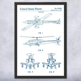 Framed Attack Helicopter Print, Army Pilot Gift, Military Decor, Helicopter Blueprint, Aviation Wall Art, Aerospace Art Blue & White (18x24)